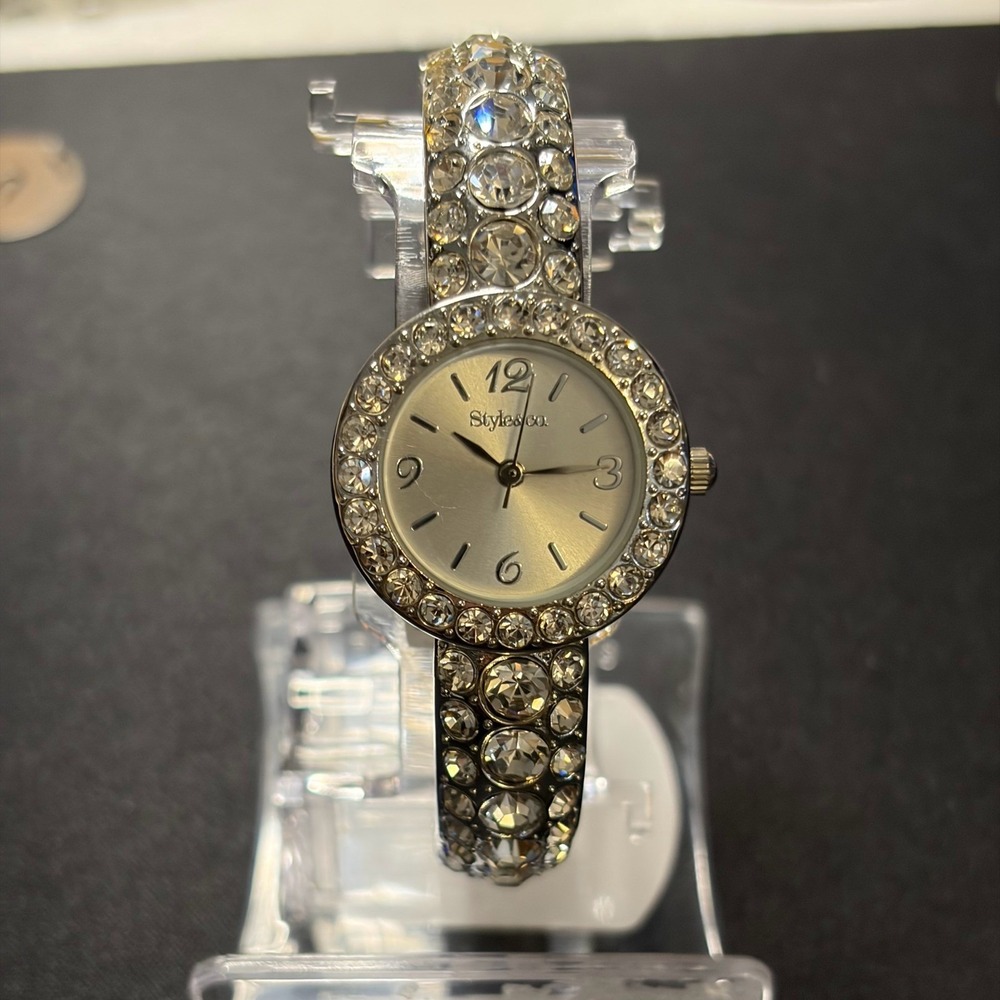 Style & Co Bangle Watch Womens OS Silver Rhinestone Dressy Glam SY0163